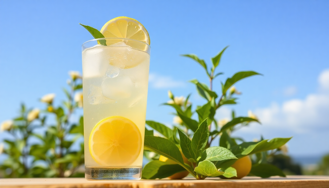 A glass of refreshing lemon drink on a summer day