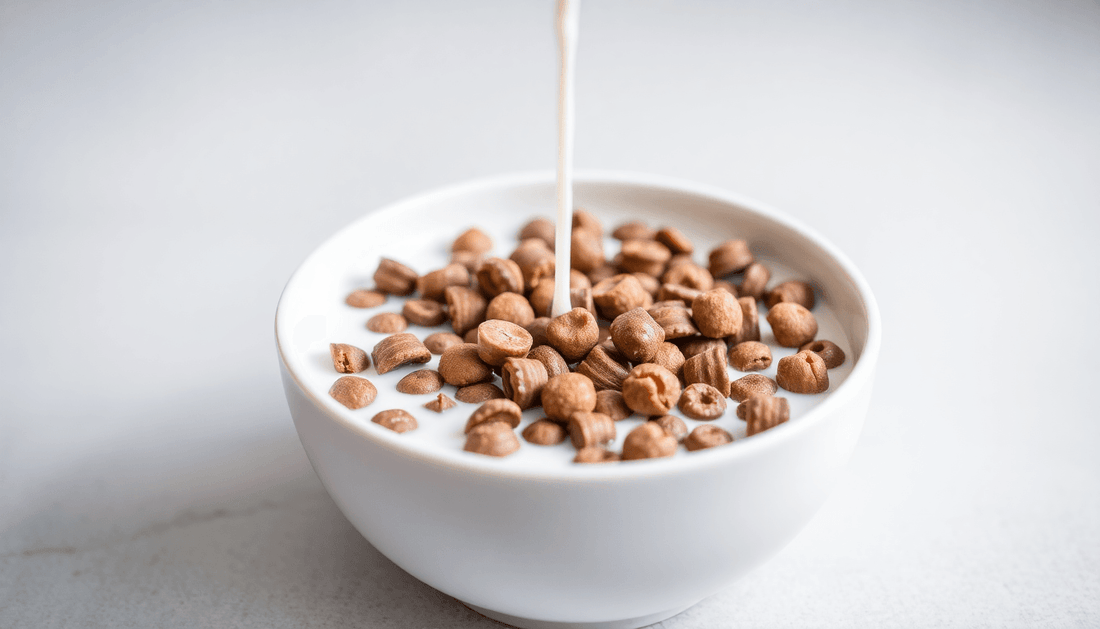 A bowl of Nestlé Nesquik chocolate cereal with milk