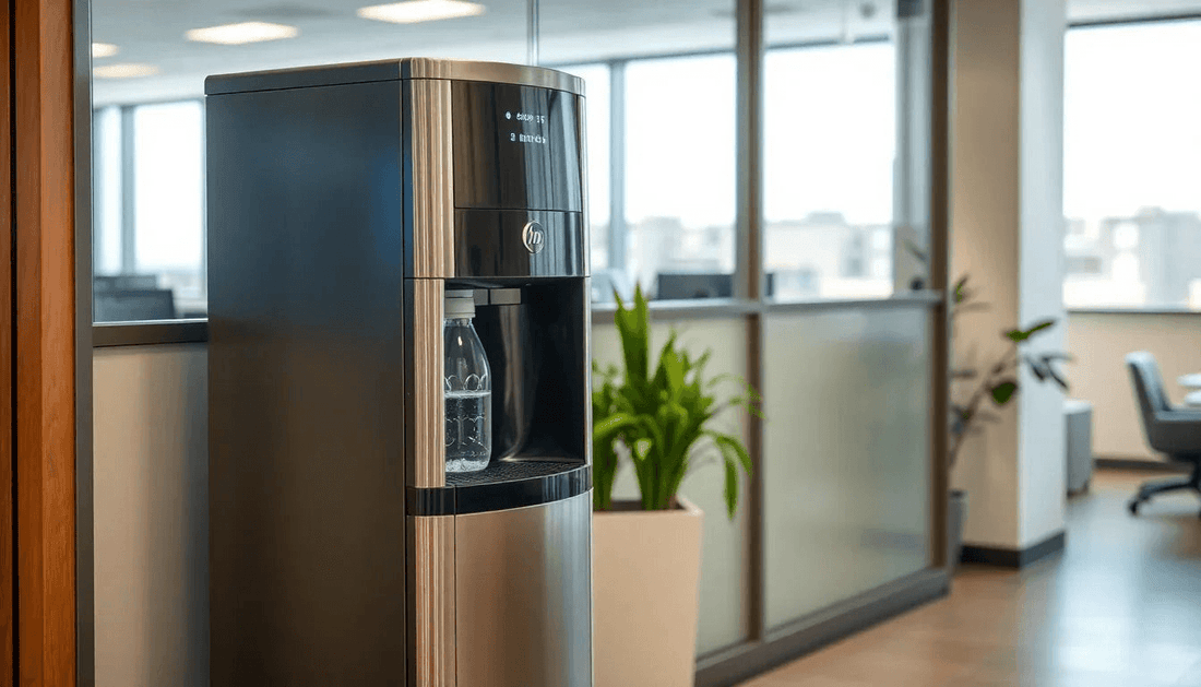 A commercial water dispenser in an office setting