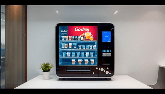A modern Godrej tea and coffee vending machine in office