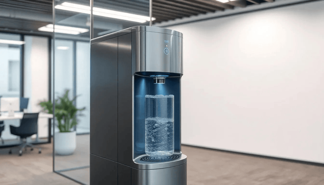 A modern water dispenser in an office setting