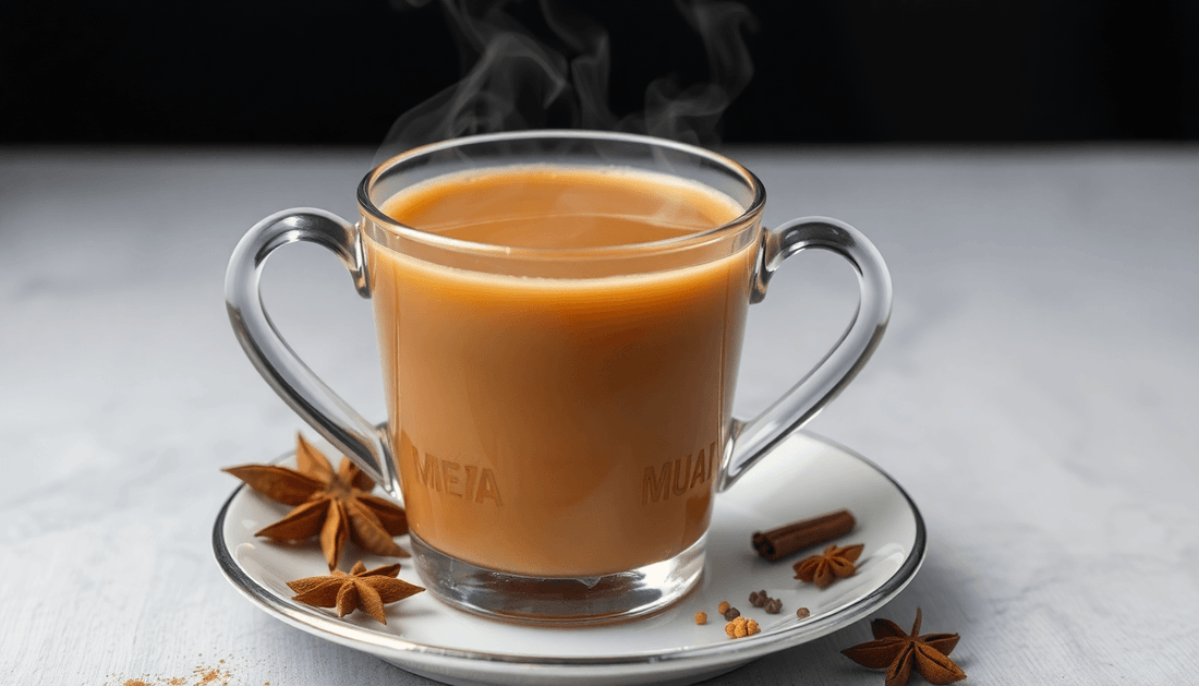 A steaming cup of Mumbai masala chai with spices