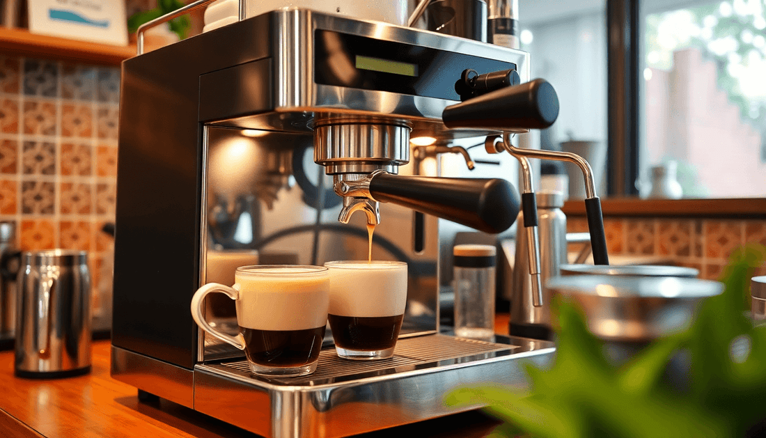A modern coffee machine brewing coffee in Indian café