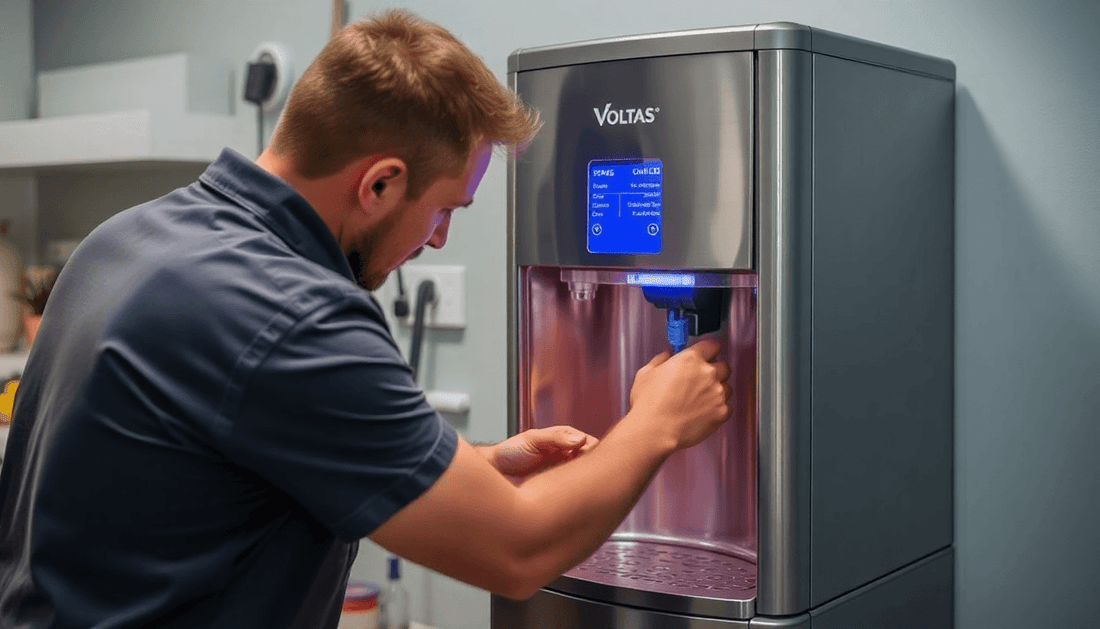 Technician servicing a Voltas water dispenser