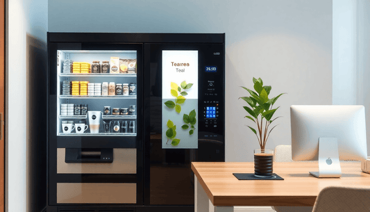 A modern tea and coffee vending machine in an office