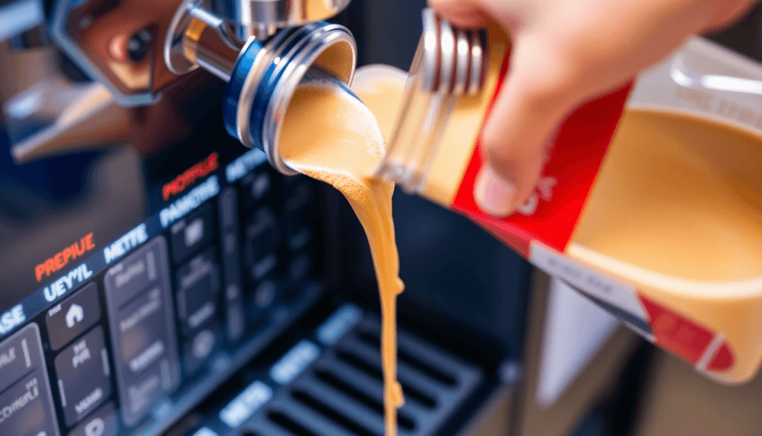 Coffee premix being poured into a vending machine