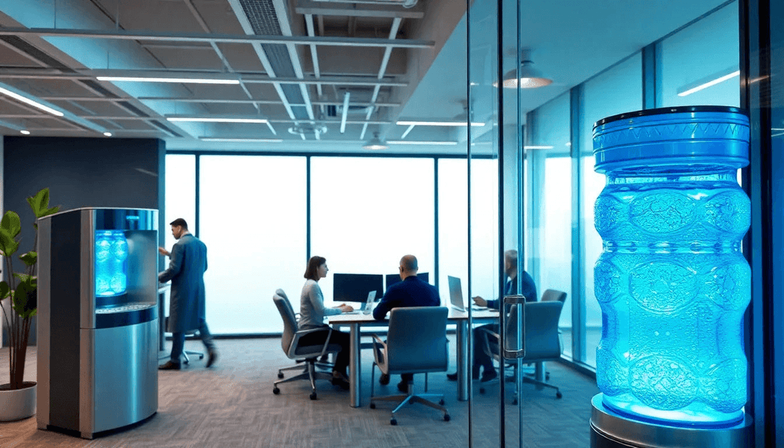 Modern office with rented water dispenser and employees