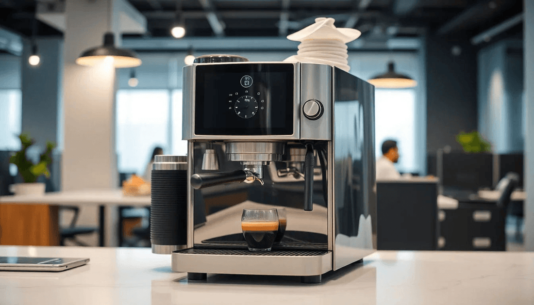 Modern coffee machine in a busy Delhi office