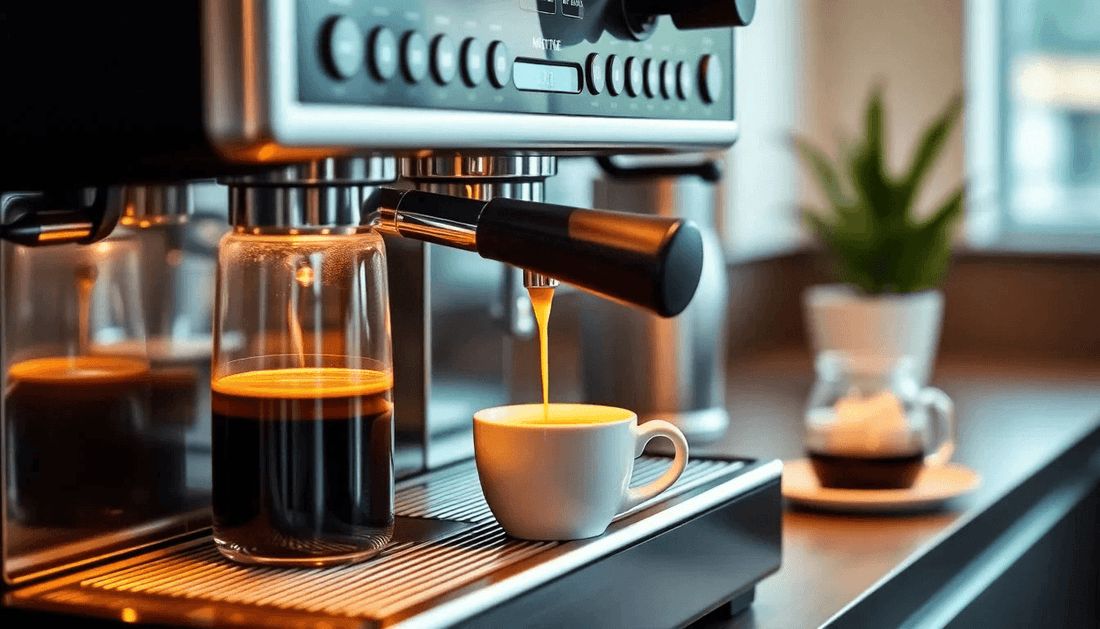 Corporate office coffee machine brewing fresh coffee