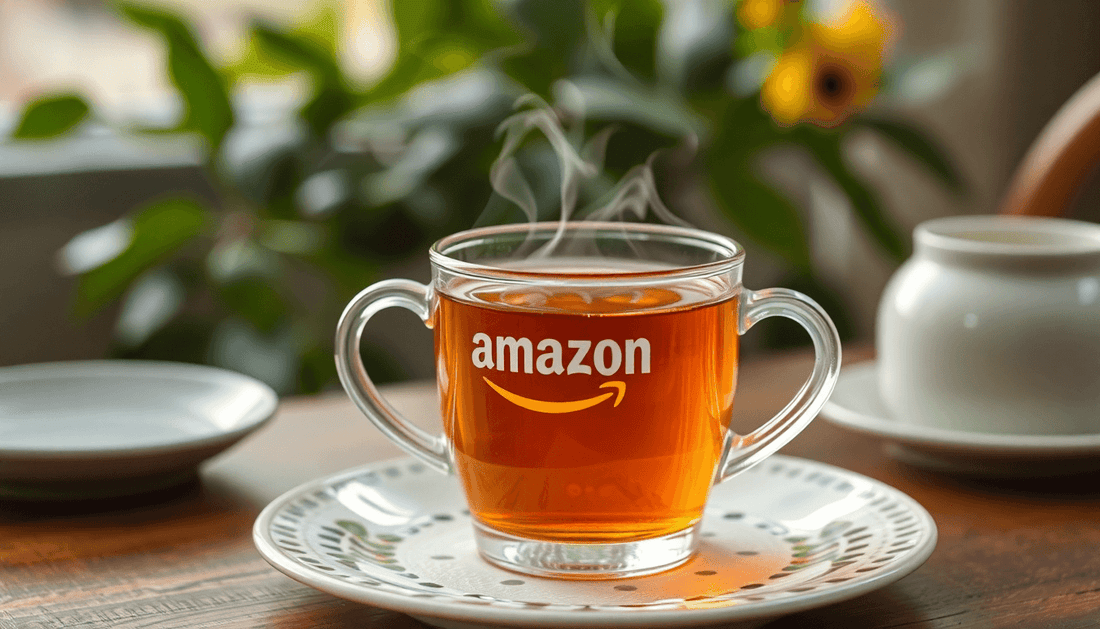 A cup of steaming Amazon premix tea on a table