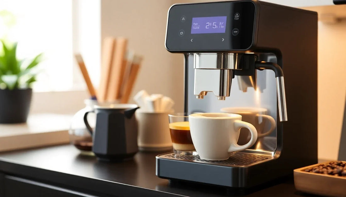 Atlantis Coffee Machine Sector 62 Noid brewing fresh coffee on kitchen counter with cups and accessories