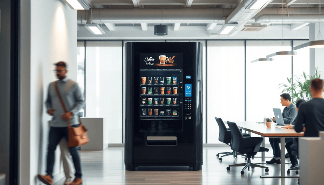 Modern coffee vending machine in a busy office