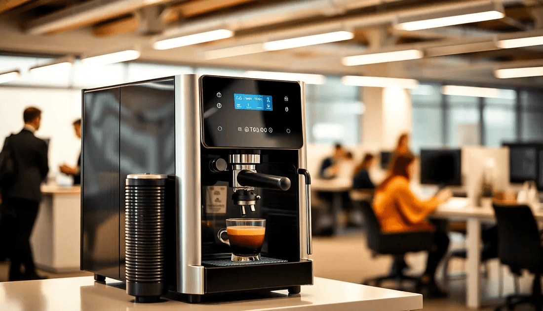 A modern coffee machine in a busy office setting