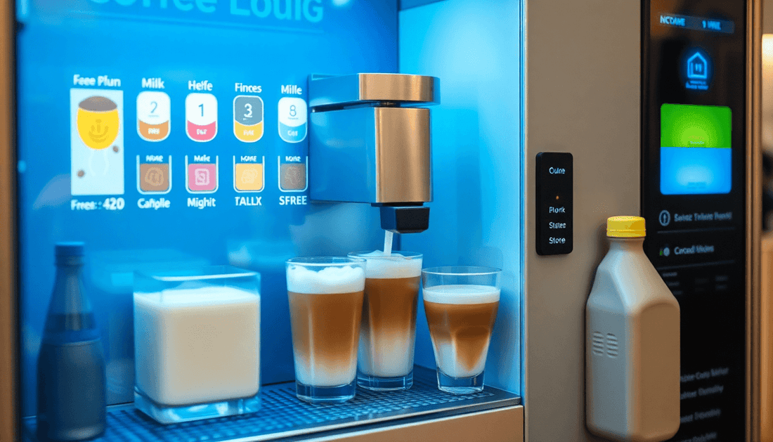A modern fresh milk coffee vending machine in action