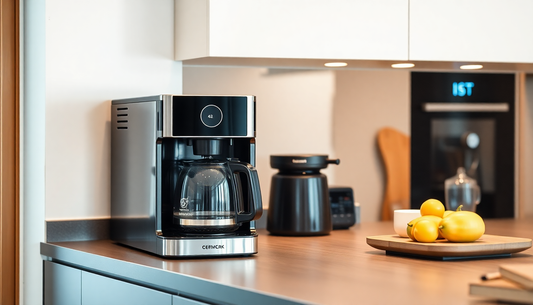 Modern kitchen countertop with a sleek black and silver coffee machine highlighting nescafe coffee machine price