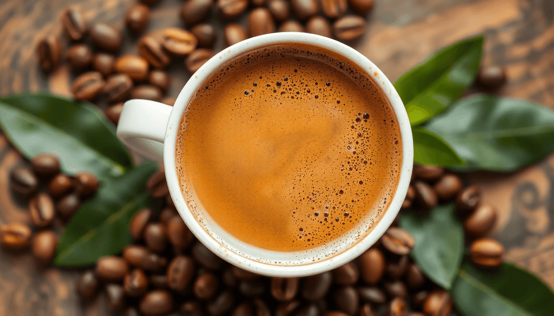 A cup of strong kadak coffee with coffee beans