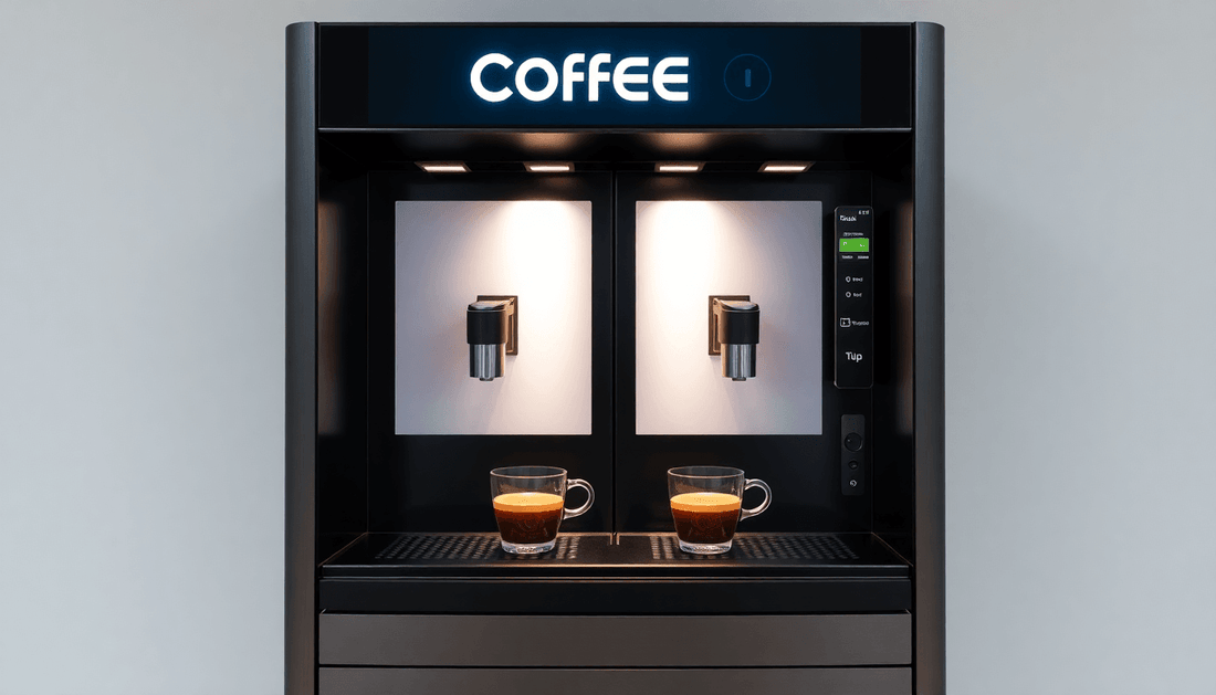 A modern 2 lane coffee vending machine dispensing coffee