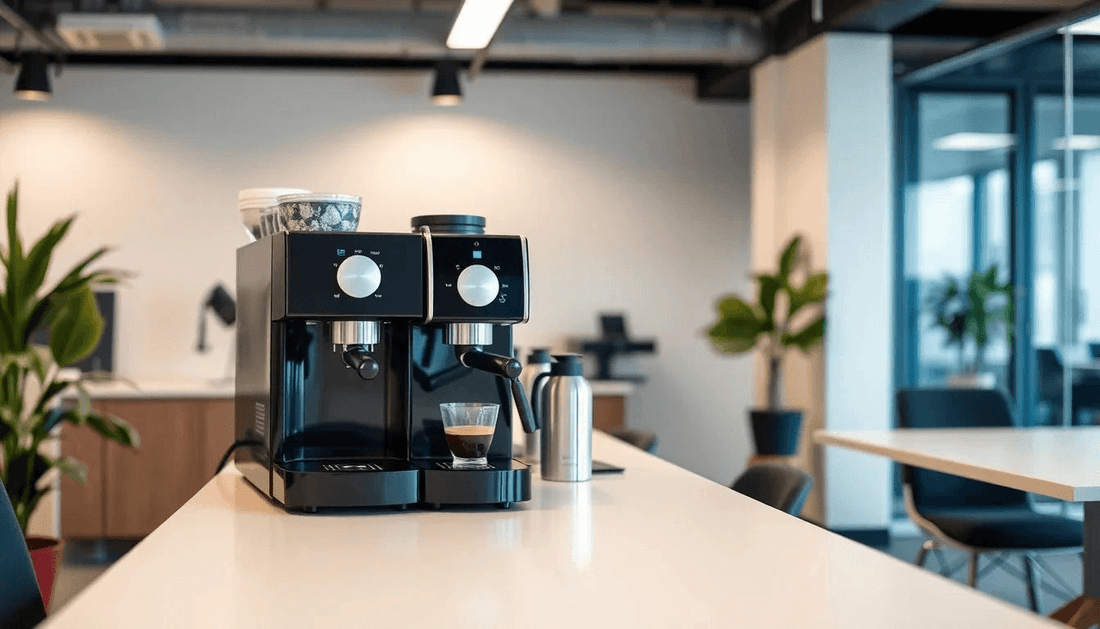 Modern coffee machine setup in an office environment
