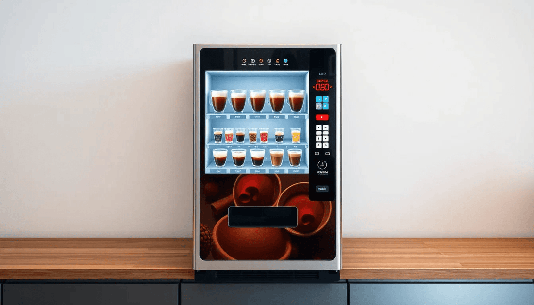 Modern coffee vending machine displaying various coffee options with Nescafe coffee premix price context