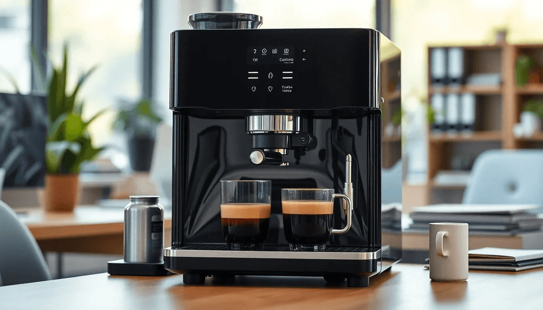 Modern coffee machine in a cozy office setting