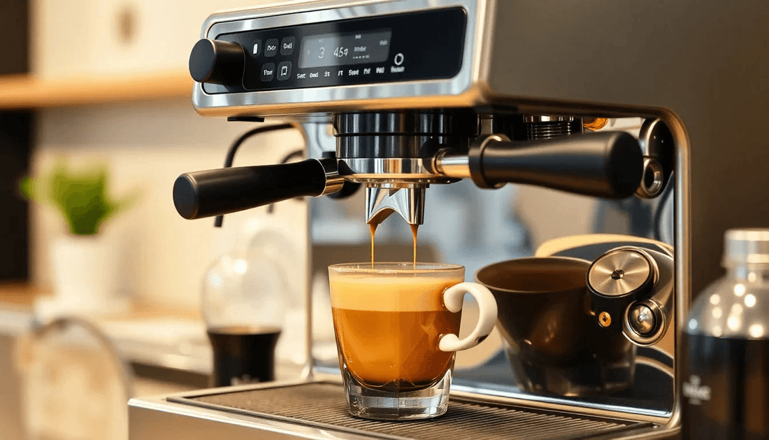 Modern coffee machine brewing fresh coffee in South Delhi cafe