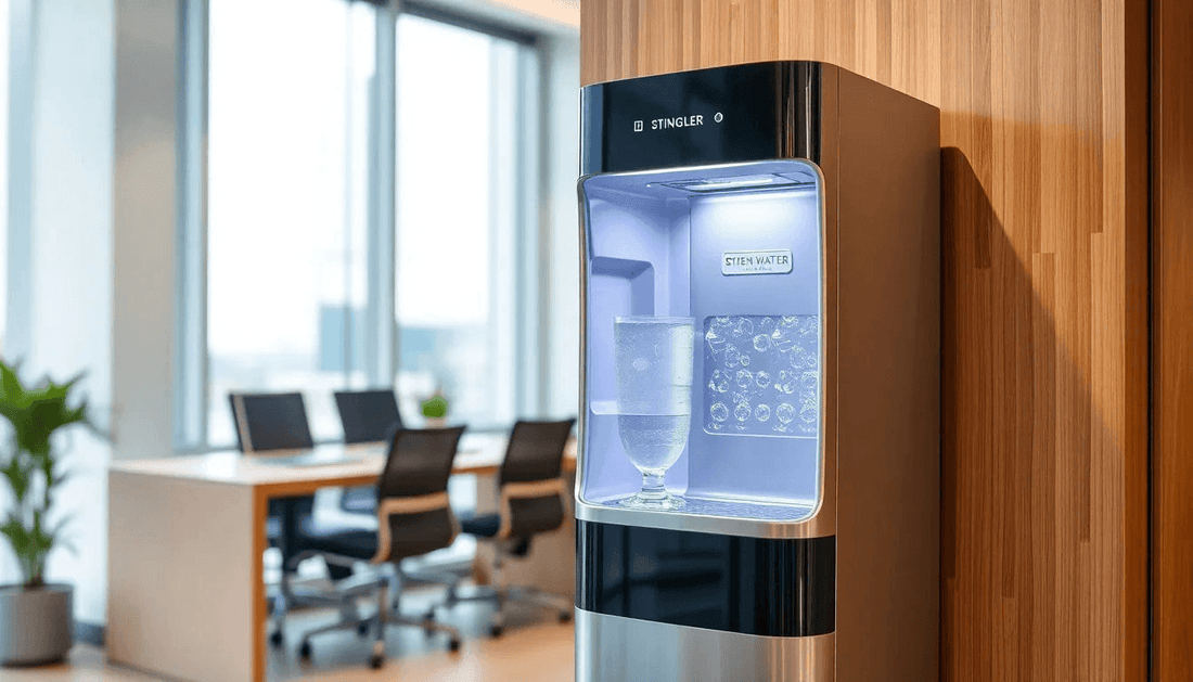 Modern drinking water dispenser in office setting