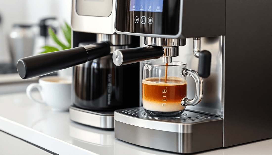A modern automatic coffee machine brewing coffee