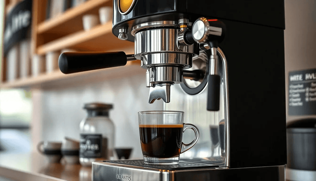 A modern Atlantis coffee machine brewing coffee in Uttar Pradesh cafe