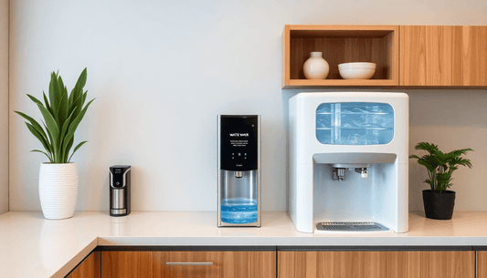A commercial water dispenser in an office kitchen