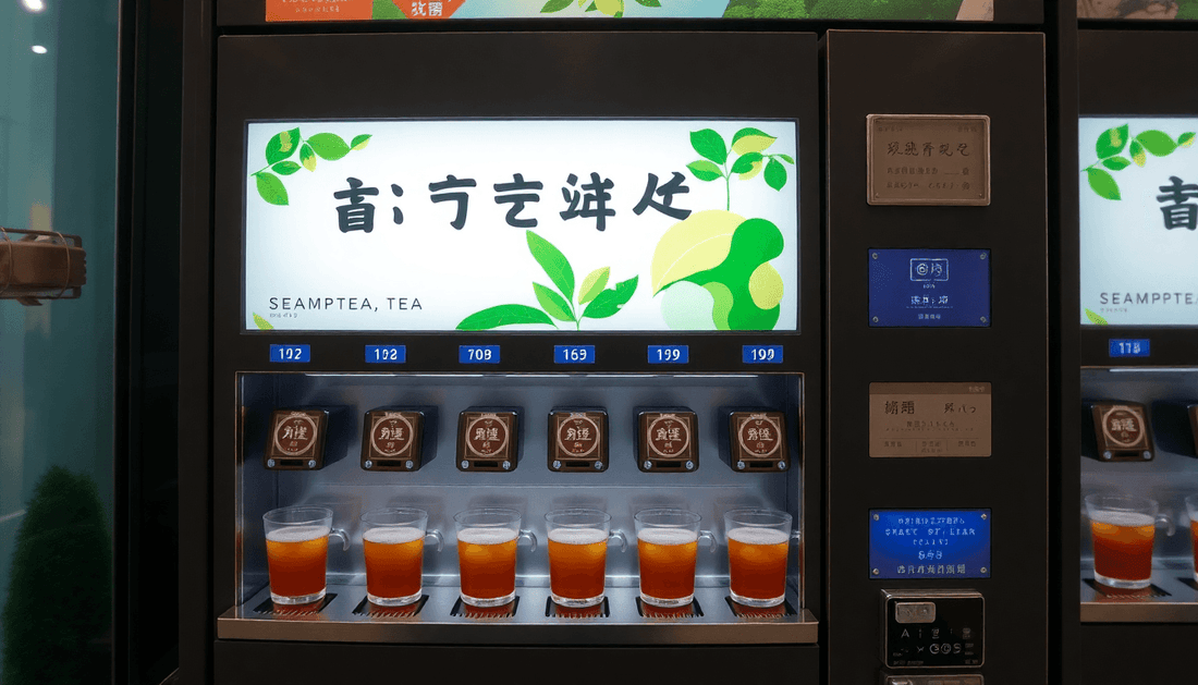 A commercial tea vending machine dispensing tea