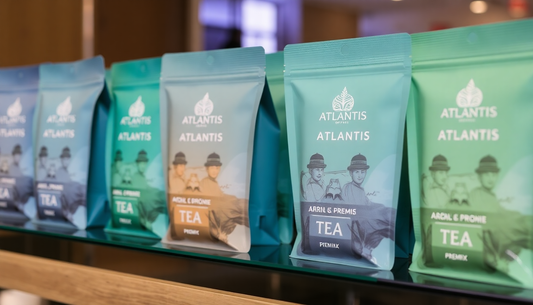 A selection of Atlantis tea premix packets on display