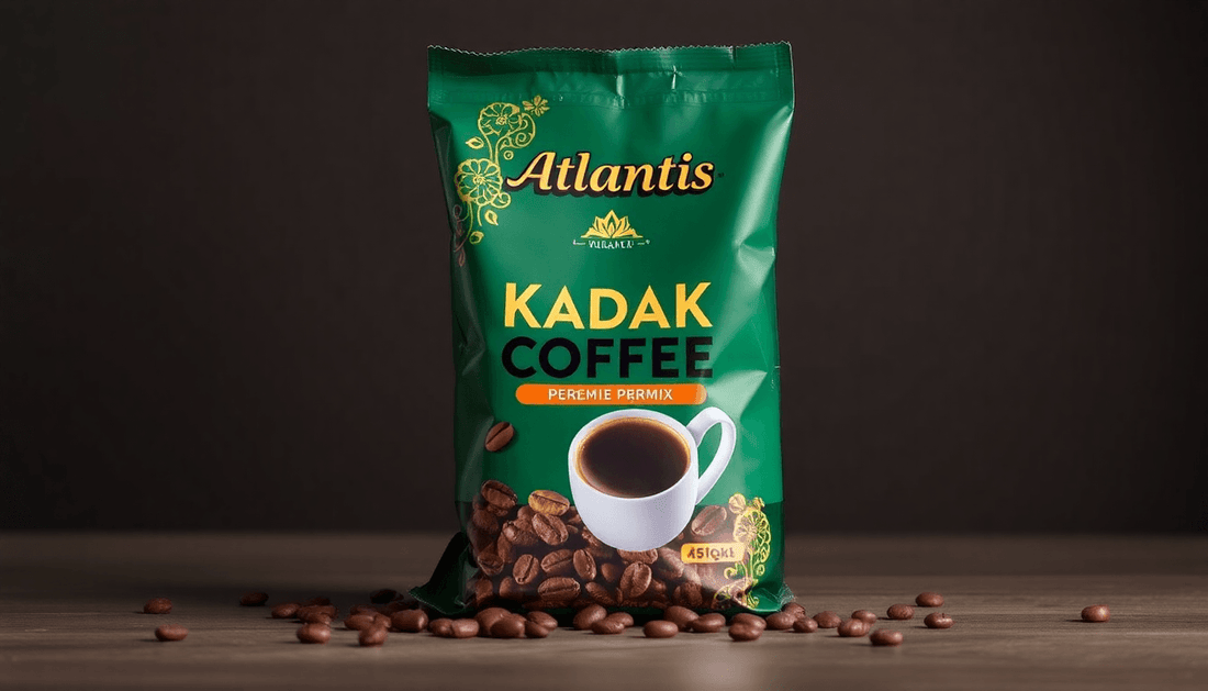 A 1 Kg pack of Atlantis Kadak Coffee Premix with coffee beans