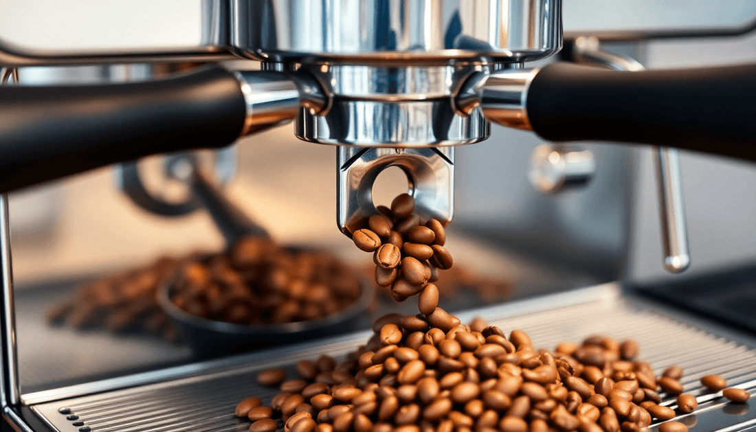 Professional espresso machine grinding fresh coffee beans