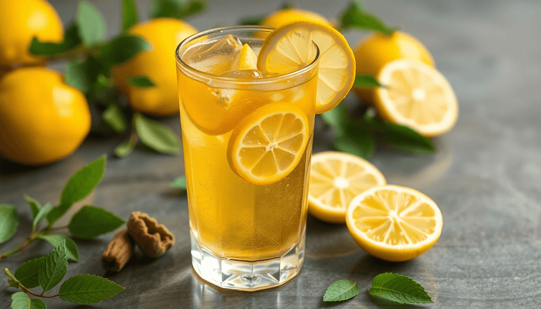 A glass of refreshing lemon tea with lemon slices