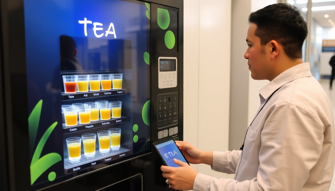 A person programming a tea vending machine