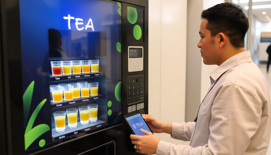 A person programming a tea vending machine
