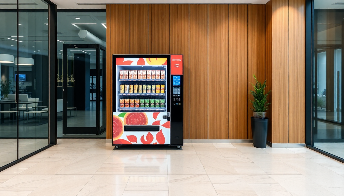 Modern tea and coffee vending machine in office lobby