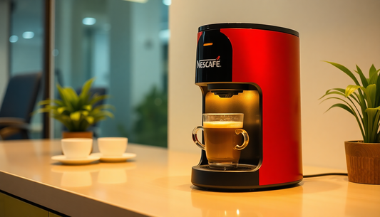 Nescafe coffee machine brewing fresh coffee in Hyderabad office