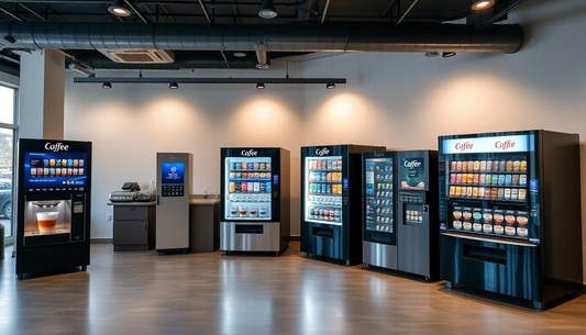 Variety of coffee vending machines displayed indoors showcasing coffee machine in Kaushambi Ghaziabad