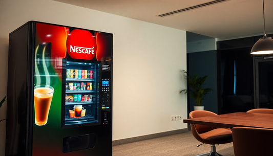 Nescafe Coffee Vending Machine Rental Noida placed in a modern office meeting room with chairs and table