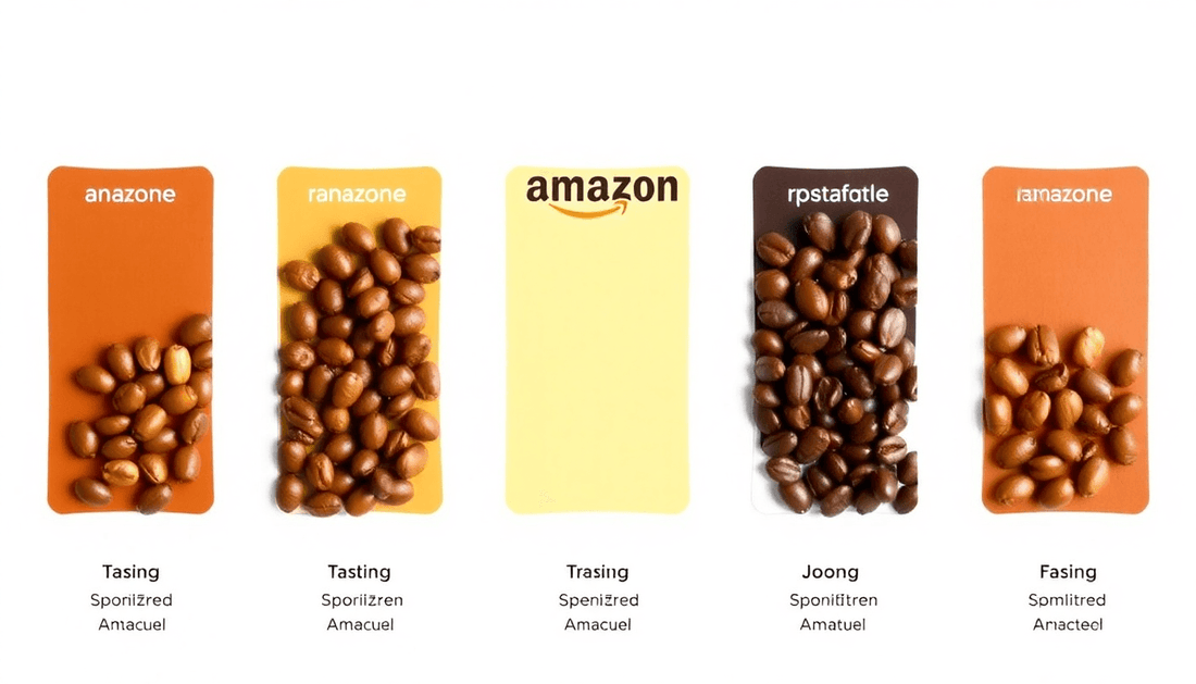 Freshly roasted Amazon coffee beans with tasting notes