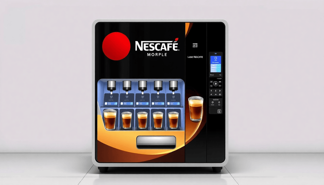 A Nescafe 3 lane coffee vending machine dispensing coffee