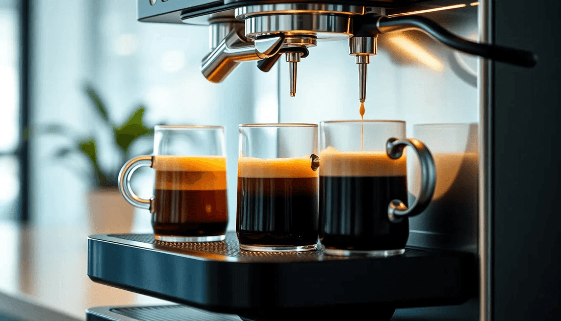 Modern coffee machine brewing fresh coffee in office