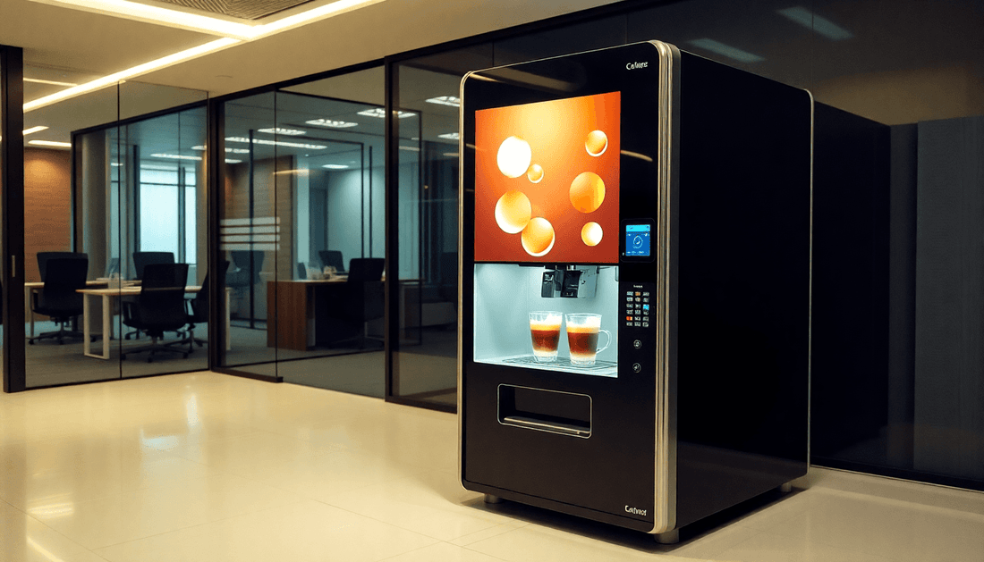 A modern coffee vending machine in an Indian office