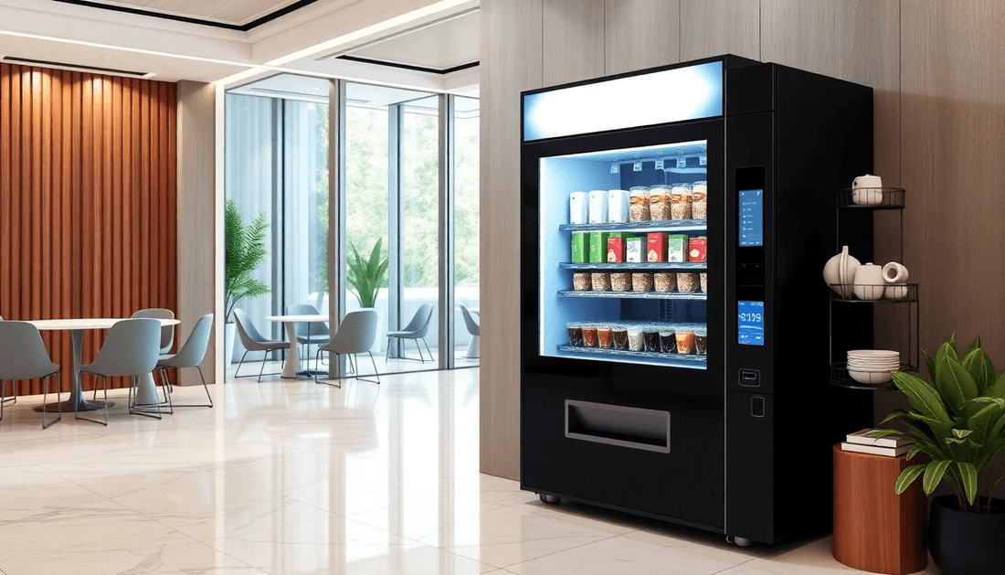 Modern tea and coffee vending machine in office