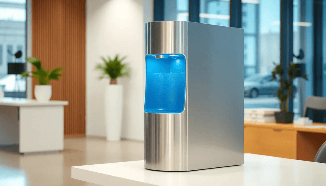 A modern water dispenser in an office setting