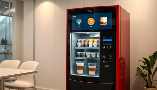 A modern coffee vending machine in an Indian office