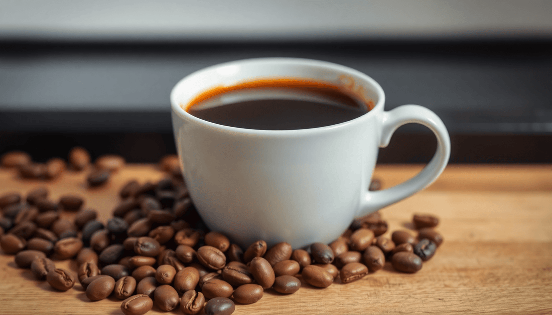 A cup of rich premium coffee with coffee beans
