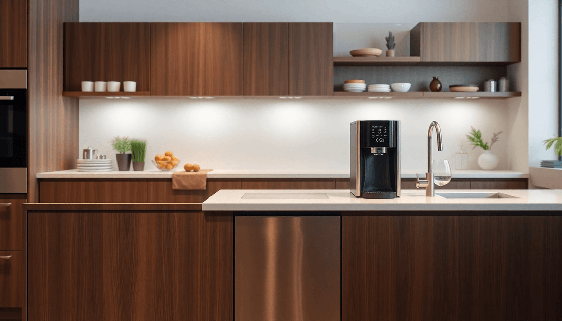A sleek bottom loaded water dispenser in modern kitchen