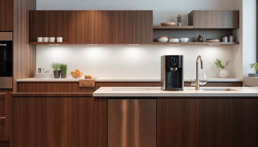 A sleek bottom loaded water dispenser in modern kitchen